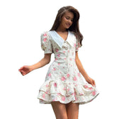 Floral Puff Sleeve Collar Button Front Ruffle Mini Dress 5