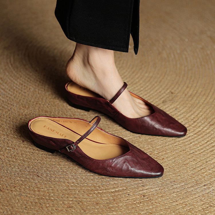 Pointed Toe Ankle Strap Buckle Flat Mary Jane Shoes