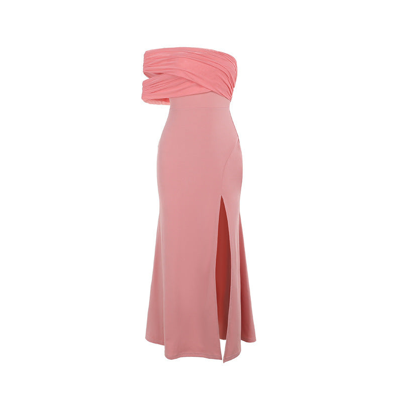 Ruched Mesh Off Shoulder High Split Bodycon Mermaid Maxi Dress 3