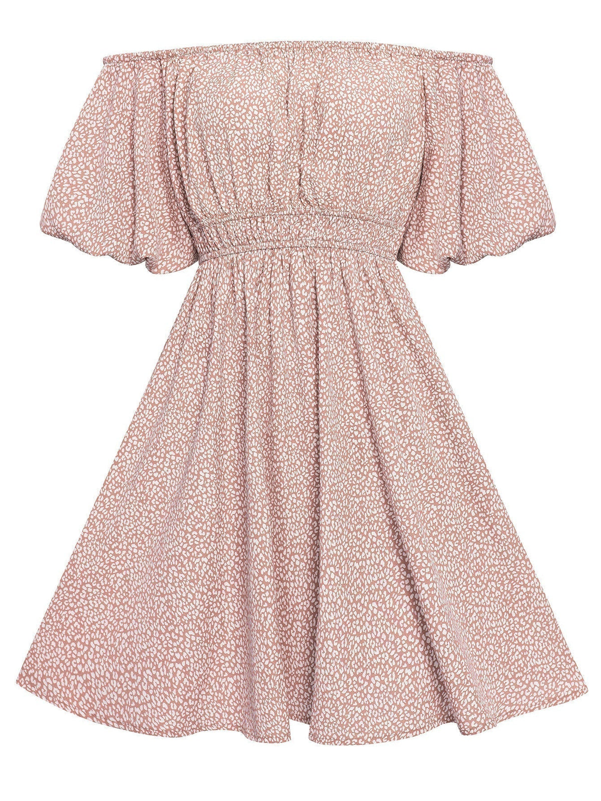 Ditsy Floral Off Shoulder Puff Sleeve Elastic Waist Mini Summer Dress 3