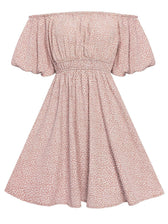 Floral Bubble Sleeves High Waist Dress S / Green Floral Print Summer Dress
