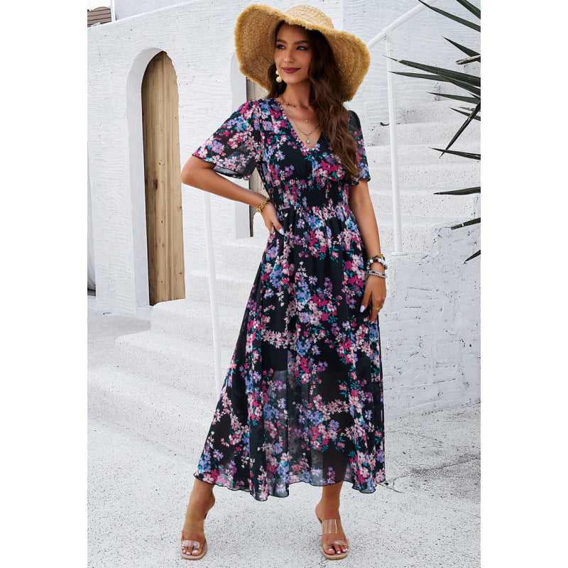 Yasmina Boutique Women's Floral Maxi Dress with Flutter Sleeves Collection