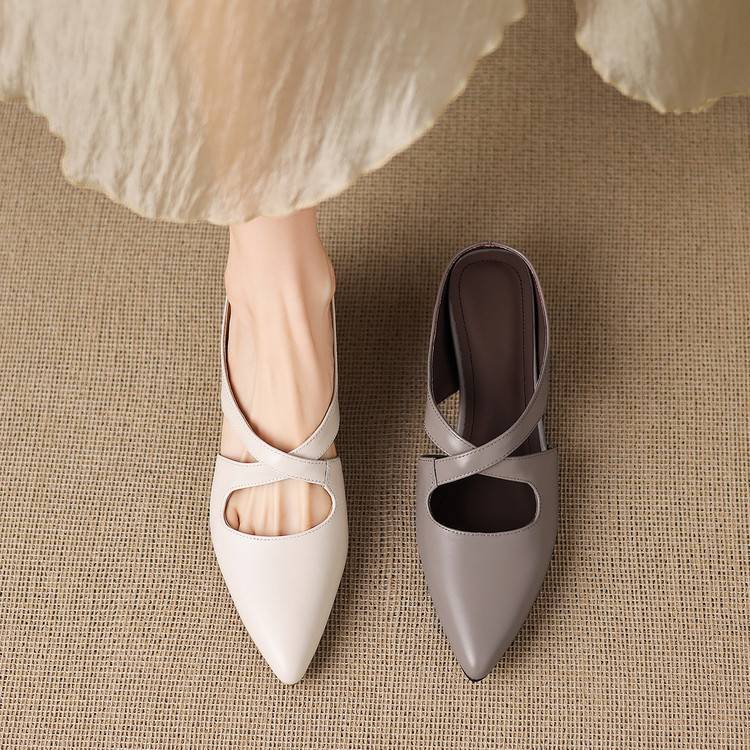Pointed Toe Cross Strap Mary Jane Flats