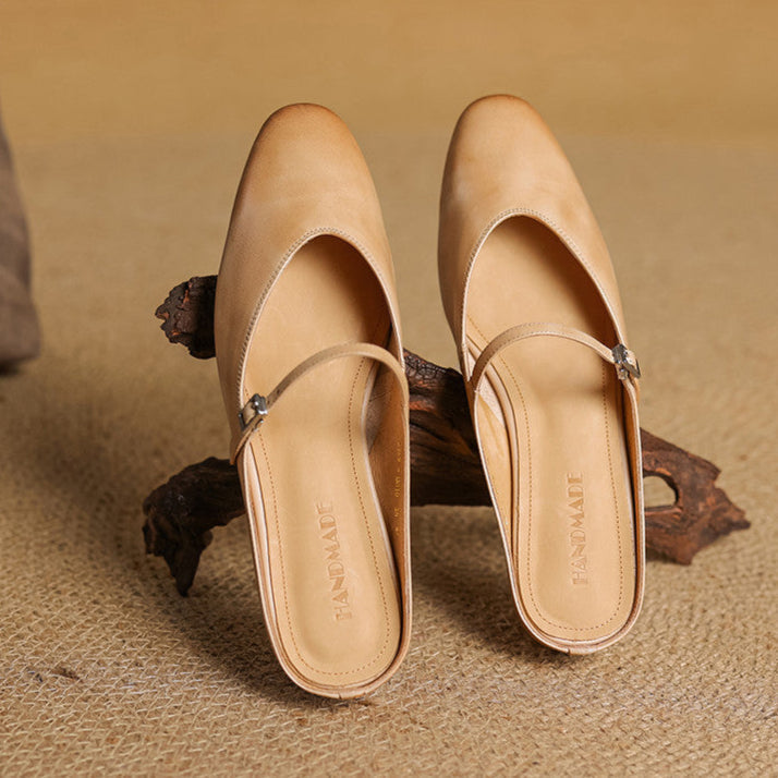 Round Toe Cross Strap Flat Mary Jane Mules