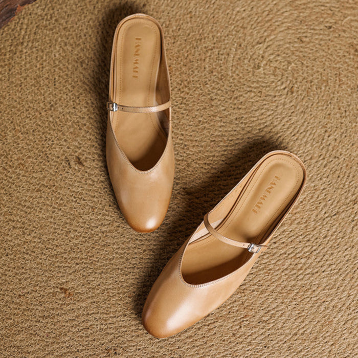 Round Toe Cross Strap Flat Mary Jane Mules