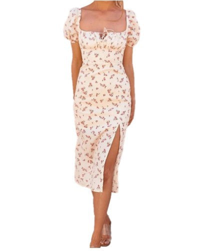 Frida Minimalist Women's Flower Print Puff Sleeve Midi Dress Premium Wardrobe Essential