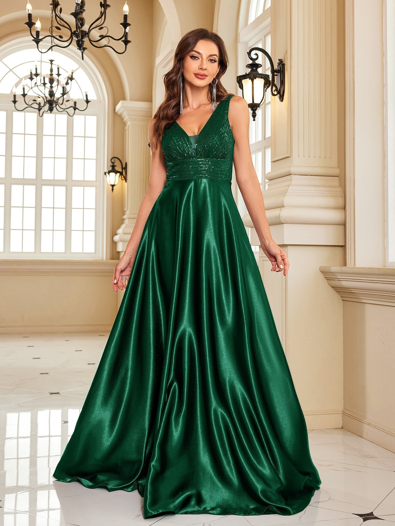Deep V Plunge Dress Backless Sequin Slim Fishtail Bridesmaid Cocktail Evening Dress