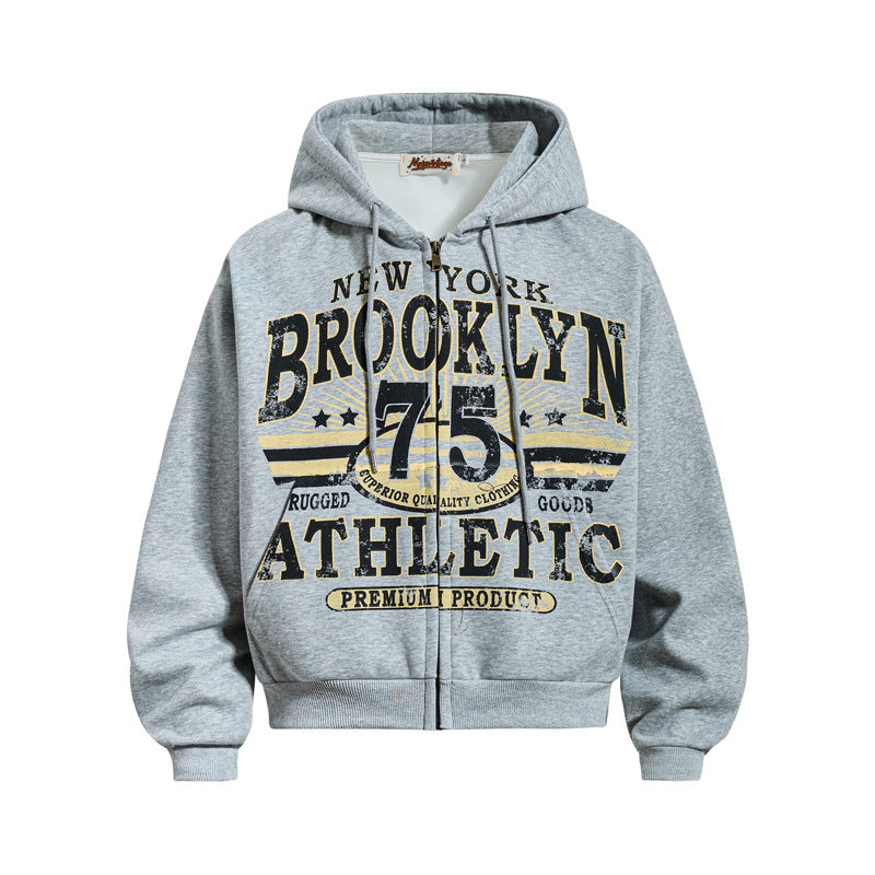 Vintage Graffiti Letter Print Zip Hoodie