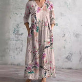 Floral Print V-Neck Long Sleeve Tiered Maxi Dress 3
