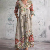 Floral Print V-Neck Long Sleeve Tiered Maxi Dress
