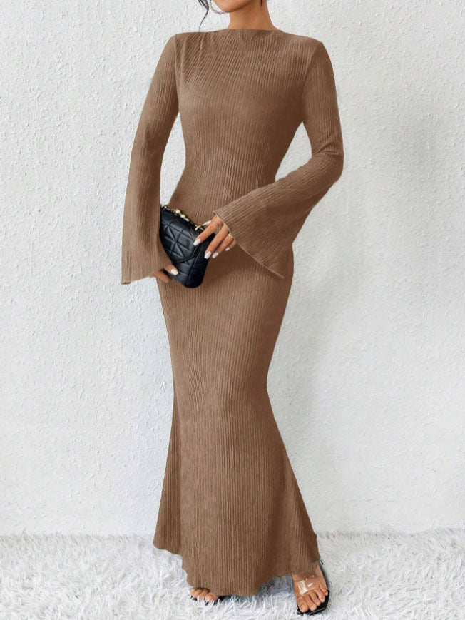 Rib Knit Flare Sleeve Bodycon Mermaid Maxi Dress 8