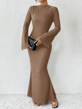 Rib Knit Flare Sleeve Bodycon Mermaid Maxi Dress 8