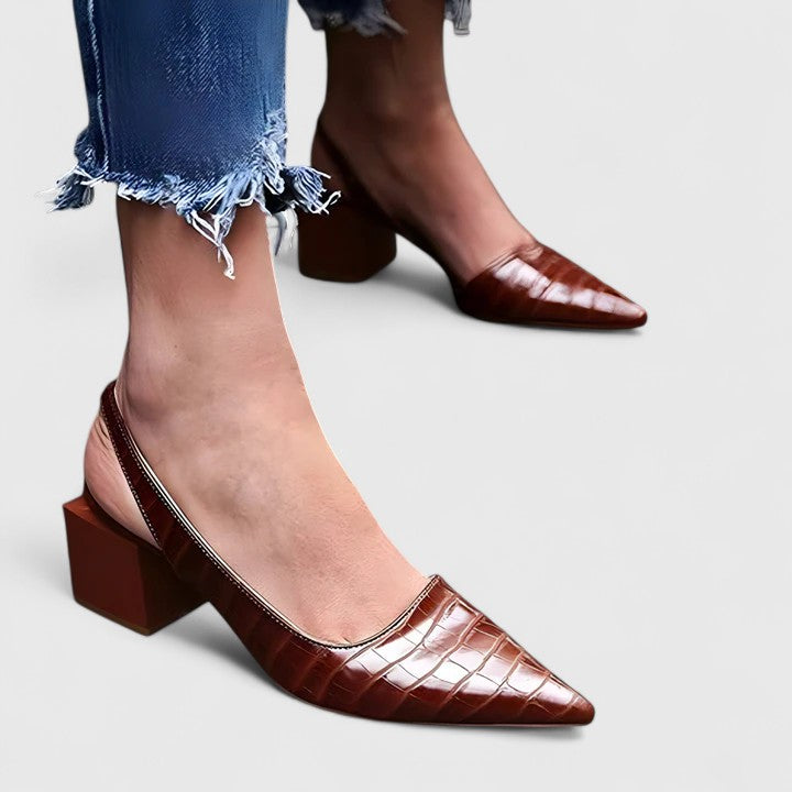 Pointed Toe Slingback Block Heel Pumps