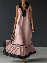 Sleeveless Ruffle Trim Tiered Linen Maxi Dress 7