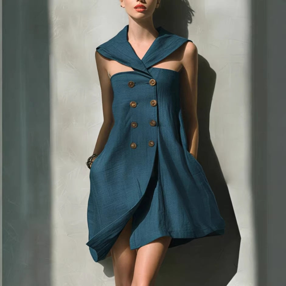 Sleeveless Lapel Double Breasted Blazer Mini Dress 3