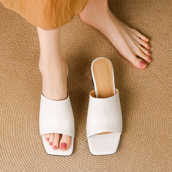 Open Toe Sculpted Block Heel Mules