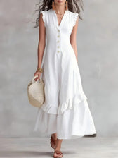 V-Neck Ruffle Sleeve Button Front Tiered Maxi Dress 9