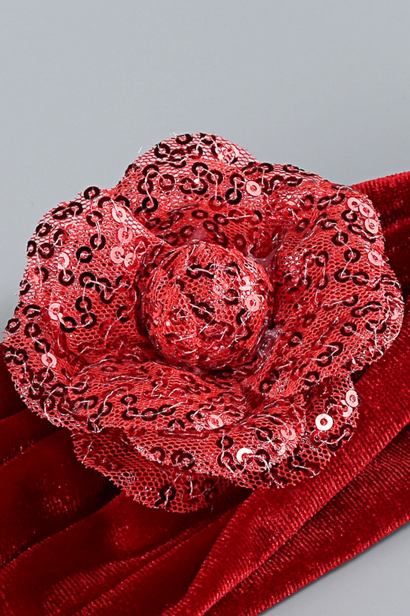 Megas Red 3D Floral Split Maxi Dress