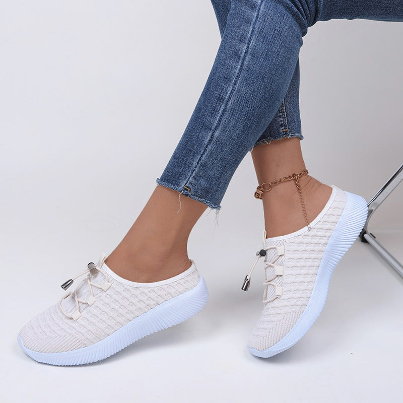 Flyknit Low-heel Lace-up Toe Slippers
