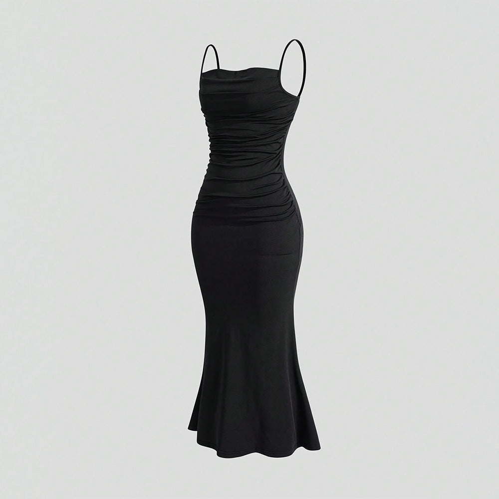Ruched Bodice Spaghetti Strap Mermaid Hem Maxi Dress 3