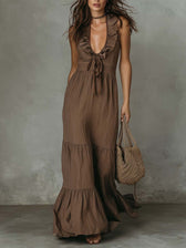 Deep V-Neck Sleeveless Ruffle Tiered Maxi Dress 6