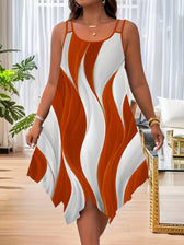 Abstract Print Spaghetti Strap Handkerchief Hem Midi Dress 12