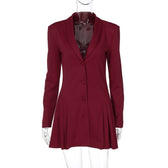 Deep V-Neck Long Sleeve Button Front Pleated Mini Dress 8