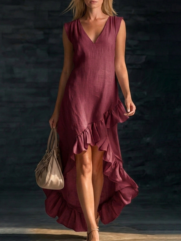 V-Neck Sleeveless Ruffle High Low Maxi Dress 10