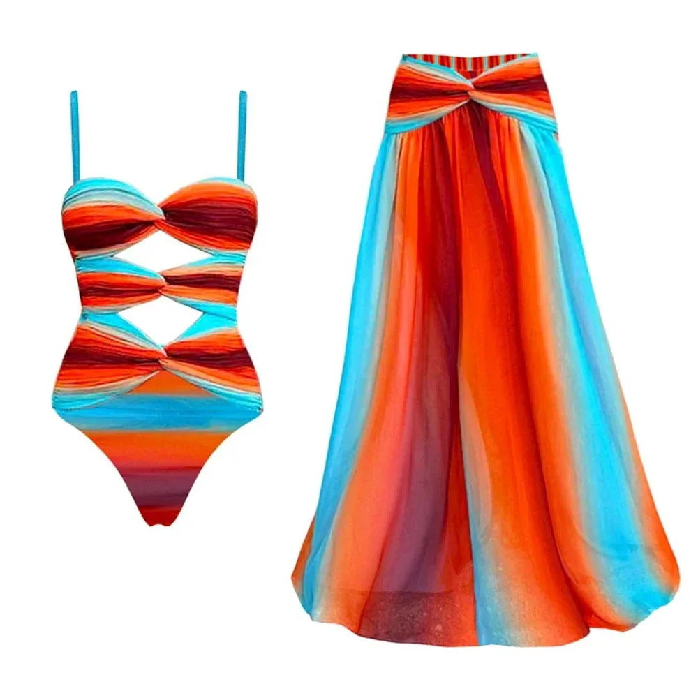Tube Top Hollow Out Cutout out Swimsuit Women Gradient Tie Dye Swimsuit Export