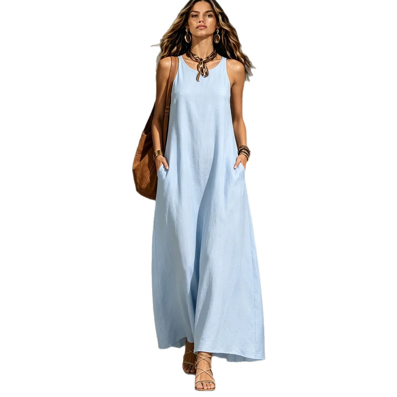 Sleeveless Tie Neck Pocket Maxi Dress 5