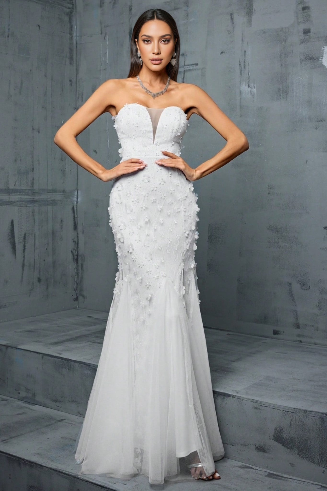 Zenoa V-Neck Fishtail Mesh Maxi Dress