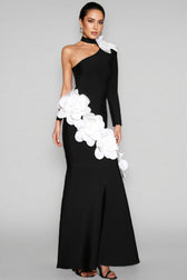 Zellk One Shoulder 3D Floral Bandage Maxi Dress
