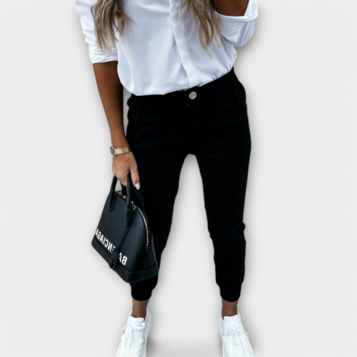 High Waist Cuffed Hem Jogger Pants