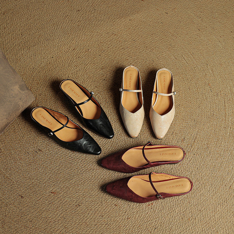 Pointed Toe Ankle Strap Buckle Flat Mary Jane Shoes
