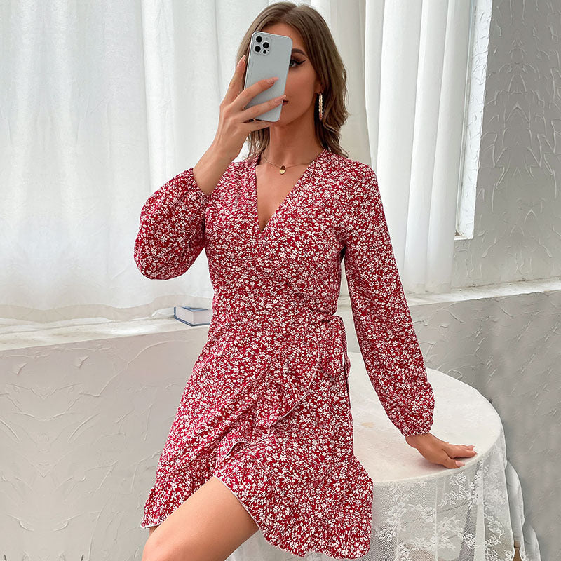 Spring Women Clothes One Piece Long Sleeve Red Dress