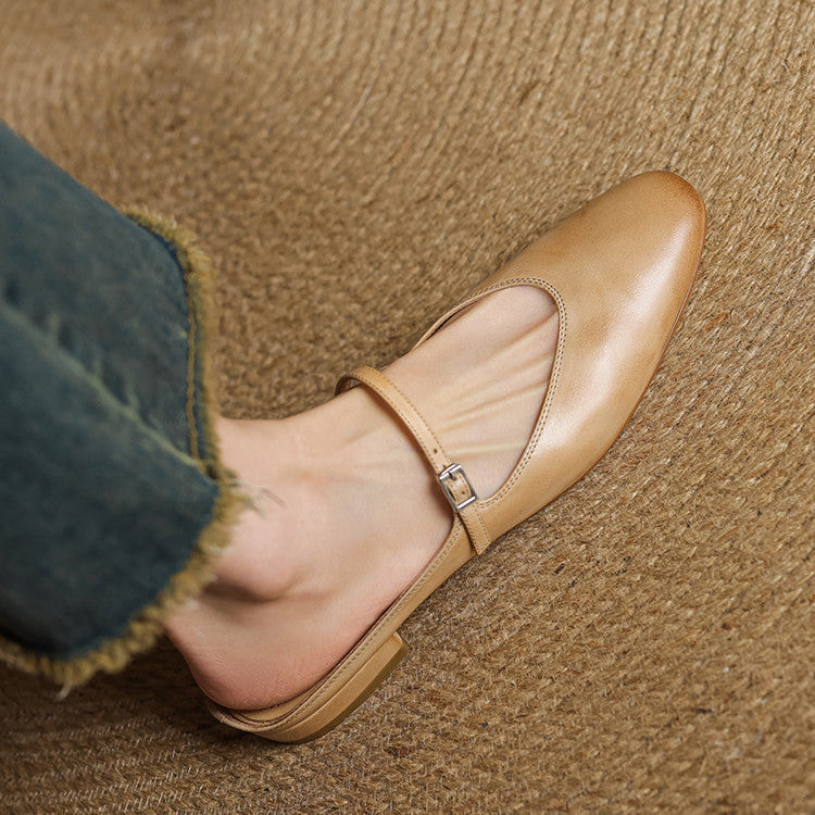 Round Toe Cross Strap Flat Mary Jane Mules