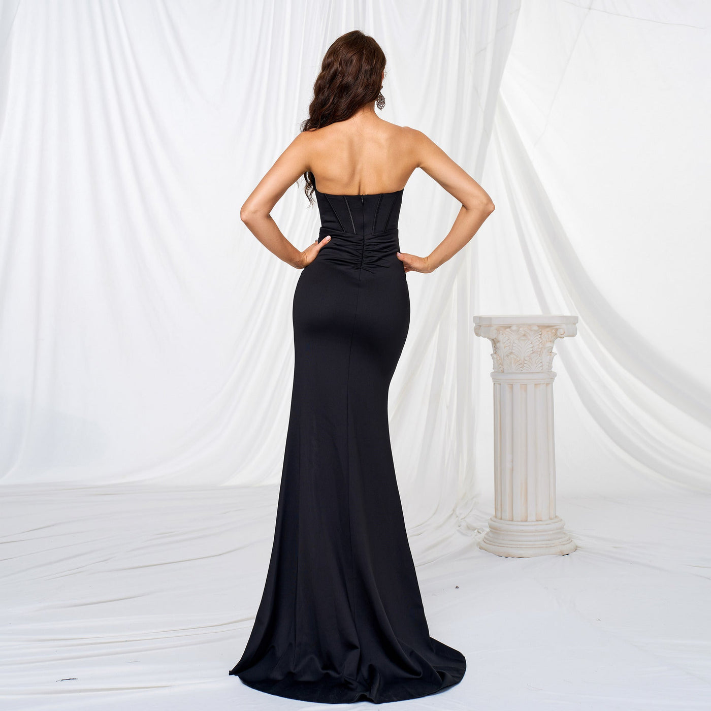 Solid Color Strapless Slit Bodycon Cocktail Dress 8