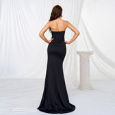 Solid Color Strapless Slit Bodycon Cocktail Dress 8
