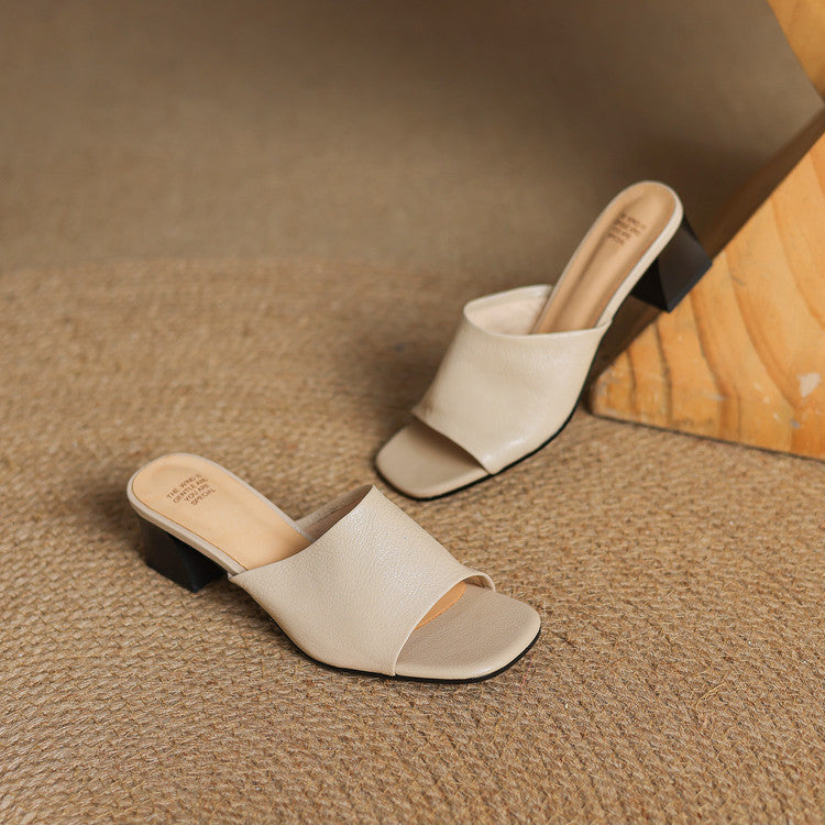 Square Open Toe Block Heel Slide Mules
