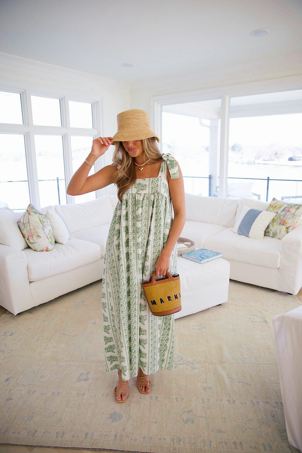 Floral Print Square Neck Tie Shoulder Strap Smocked Back Maxi Dress 2