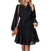 Textured Long Sleeve Button Front Tiered Mini Dress 5