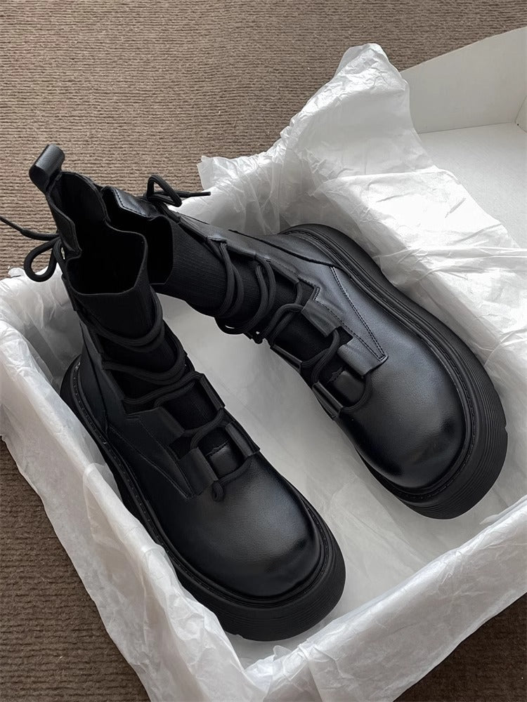 Lace Up Chunky Platform Combat Ankle Boots