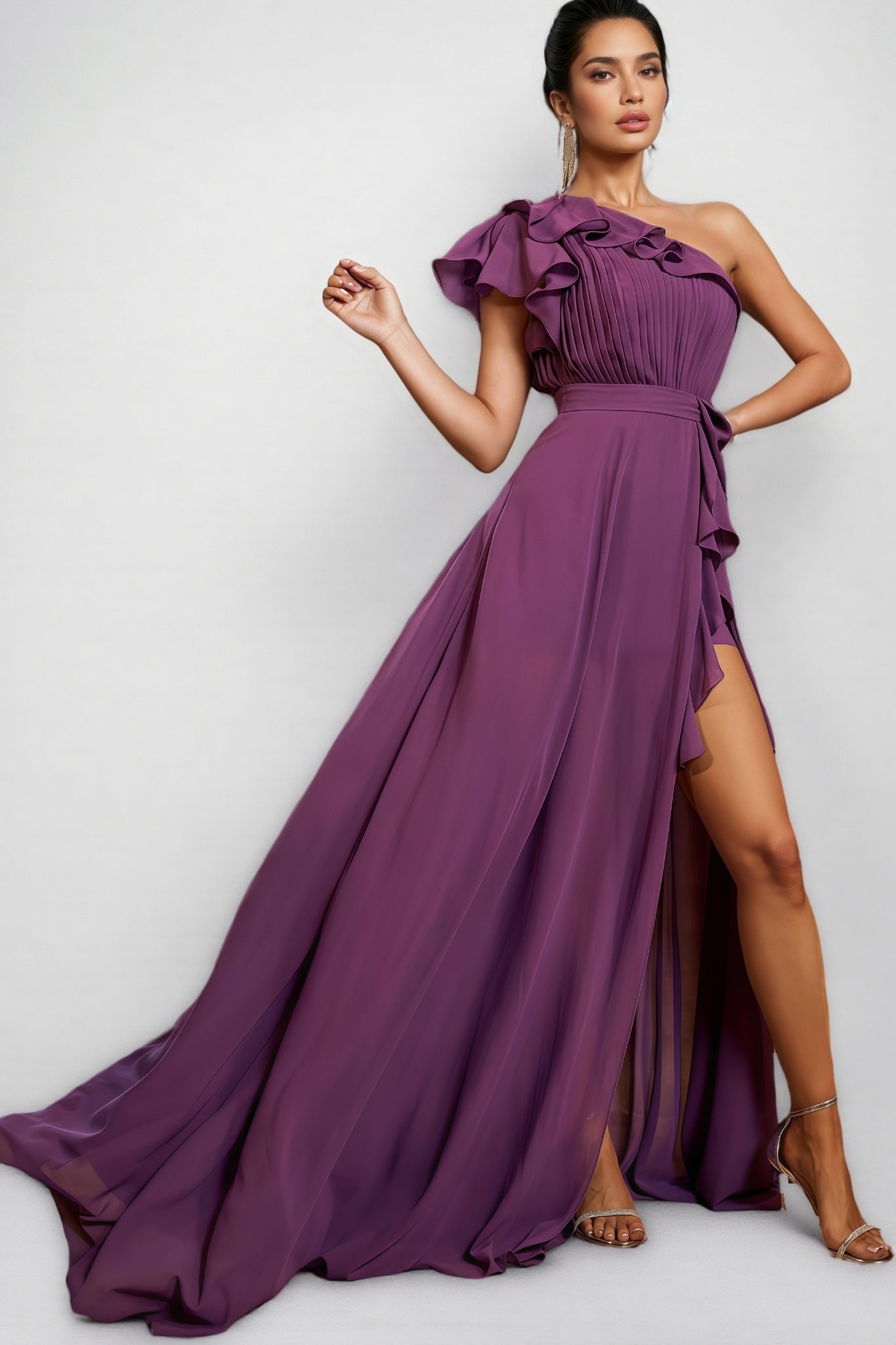 Autuk Chiffon Lace Split Maxi Dress - View 2