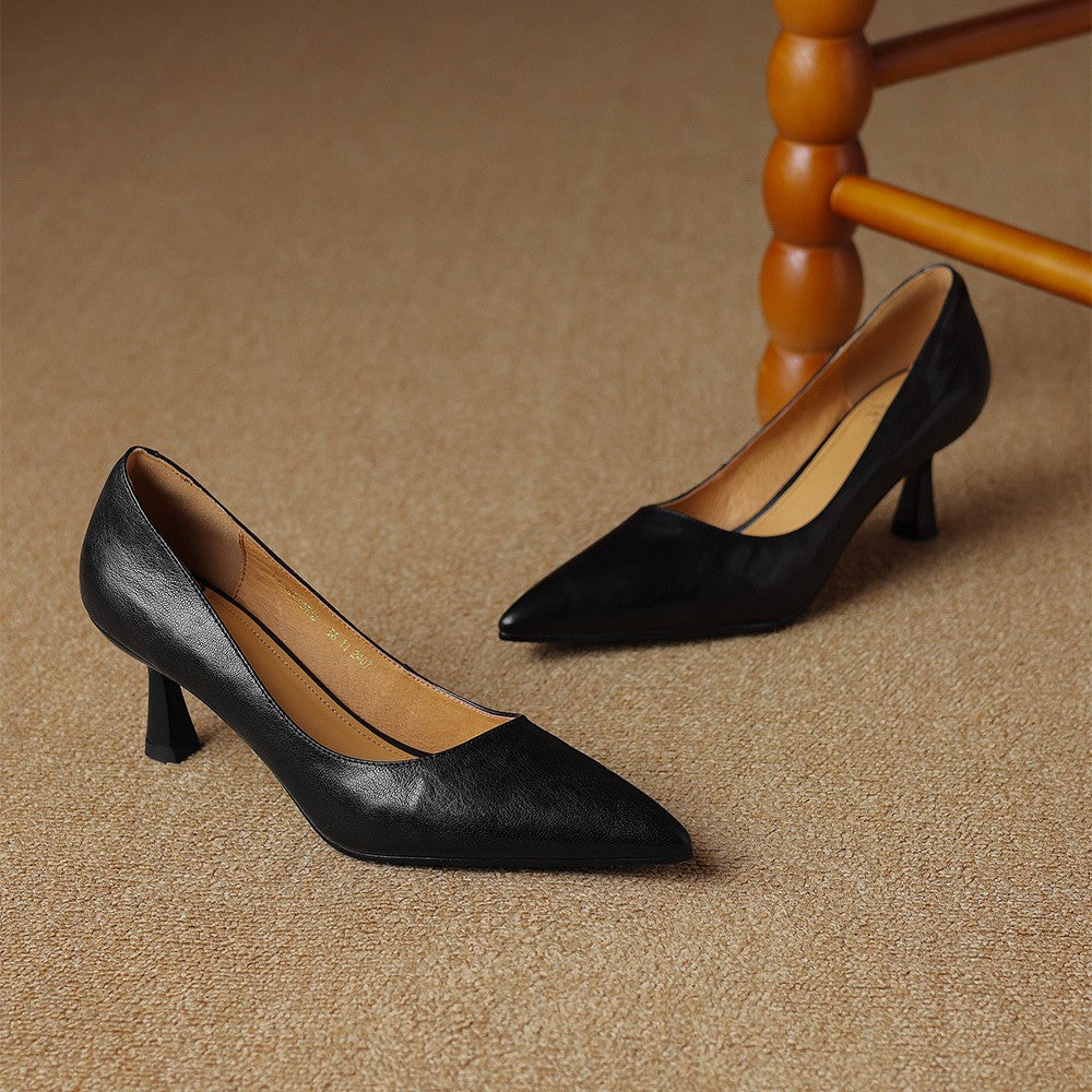 Pointed Toe Slip On Sculpted Mid Heel Pumps