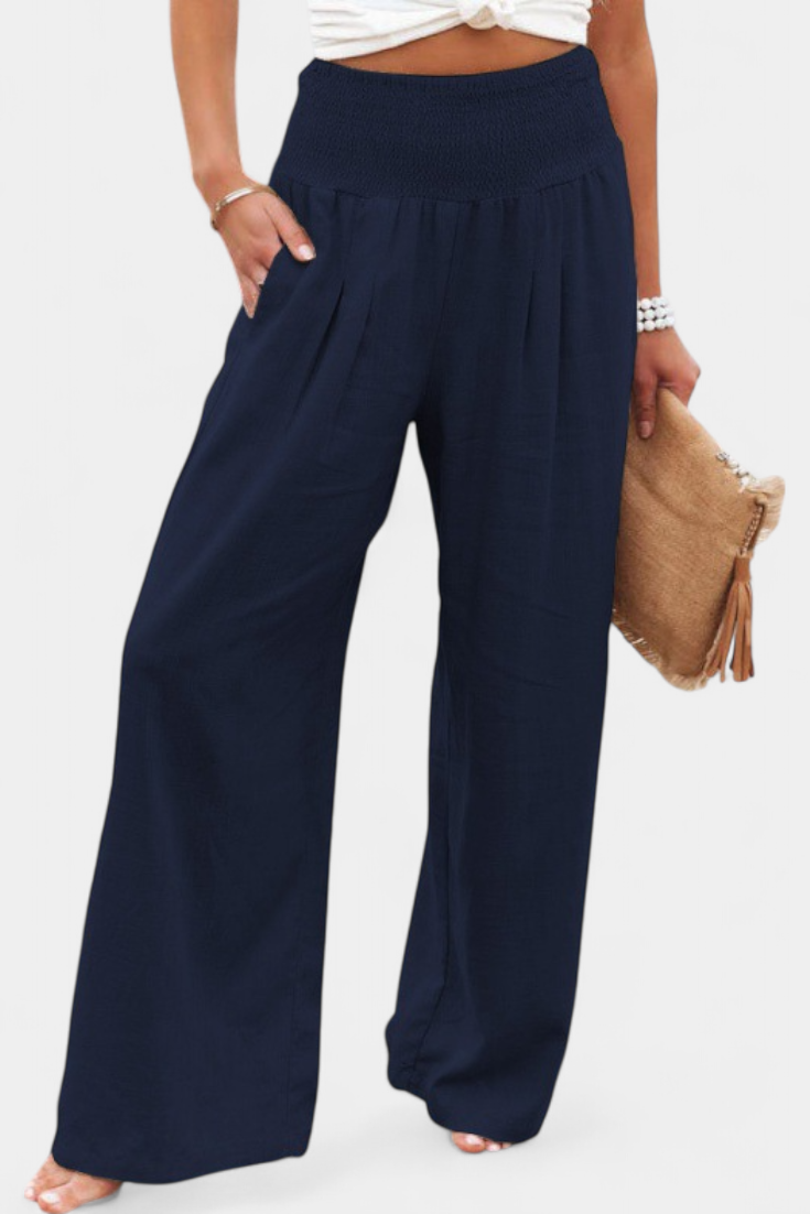 High Waist Smocked Wide Leg Pants