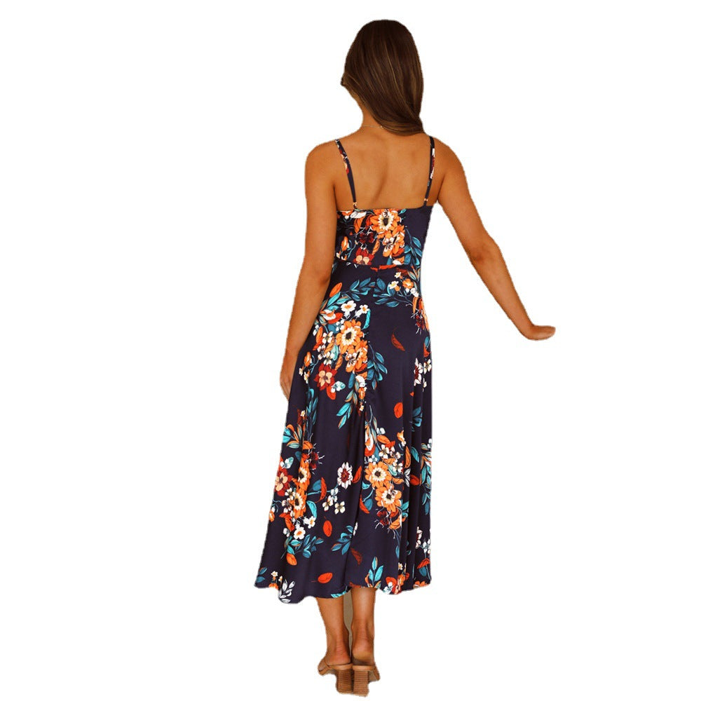 Floral Print Tie Front Cut Out Cami High Split Maxi Dress 5