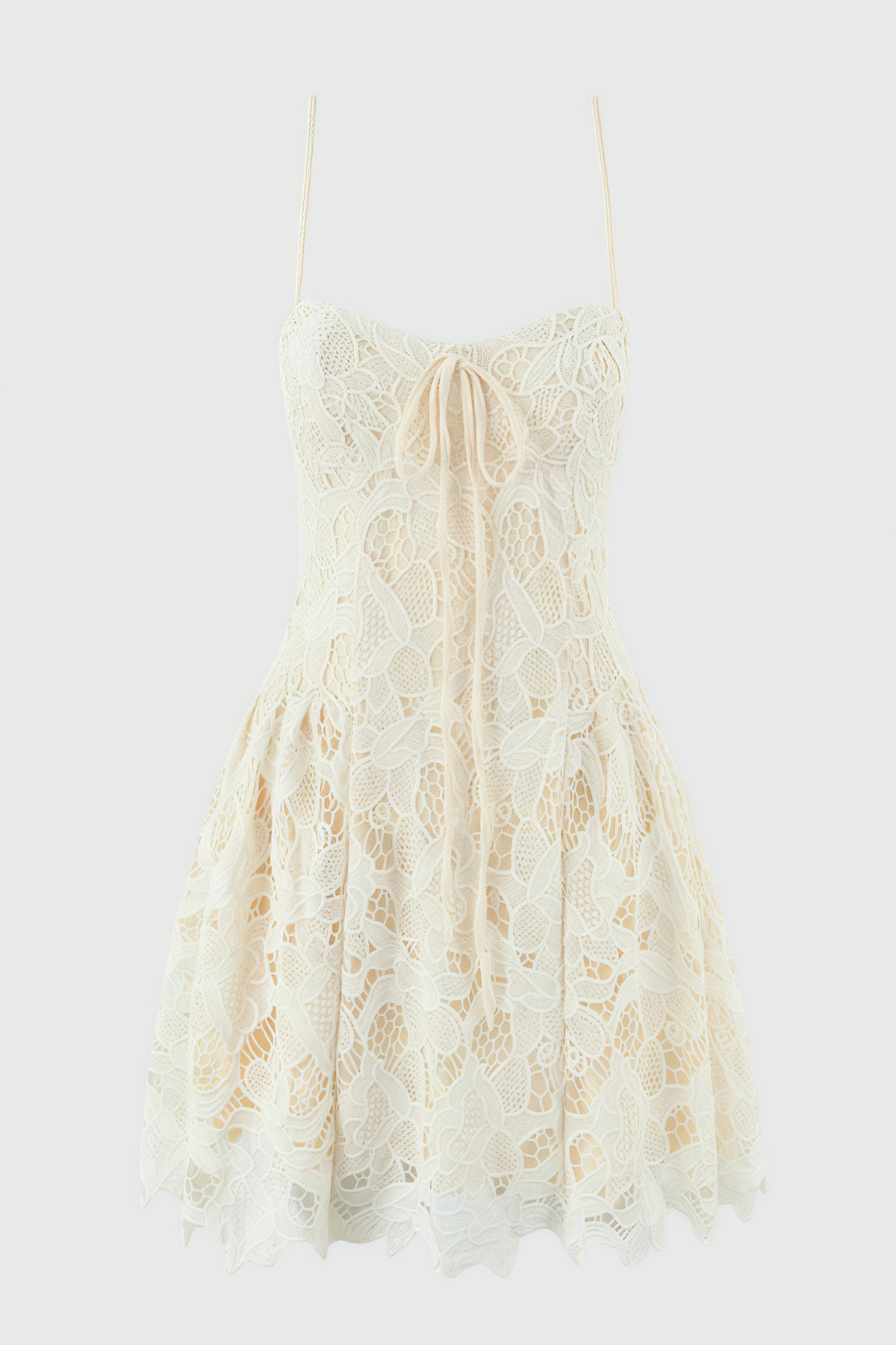 Guipure Lace Spaghetti Strap Corset Bodice Scalloped Hem Mini Dress 6