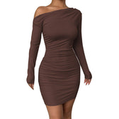 Off Shoulder Long Sleeve Ruched Bodycon Mini Dress 5