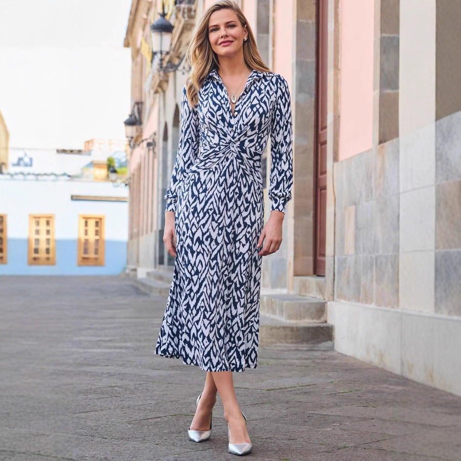 Abstract Print Long Sleeve Twist Front Midi Dress 8
