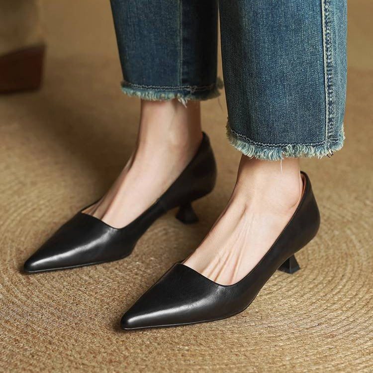 Pointed Toe Slip On Kitten Heel Pumps